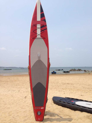 China Stand Up Inflatable Standup Paddleboard 3.8meter Length 15cm Width Red Airmat Floor supplier