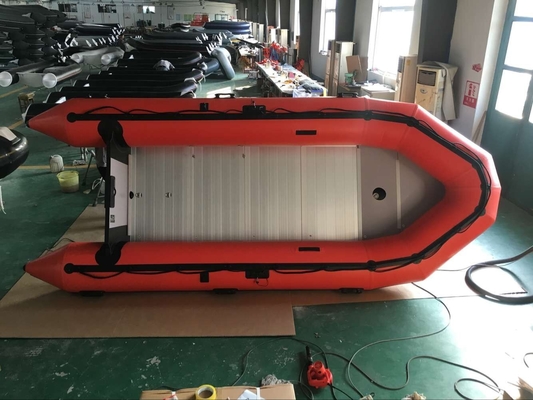 China Orange Color Hypalon Foldable Inflatable Boat Aluminum Floor 470cm Length For Rescue supplier